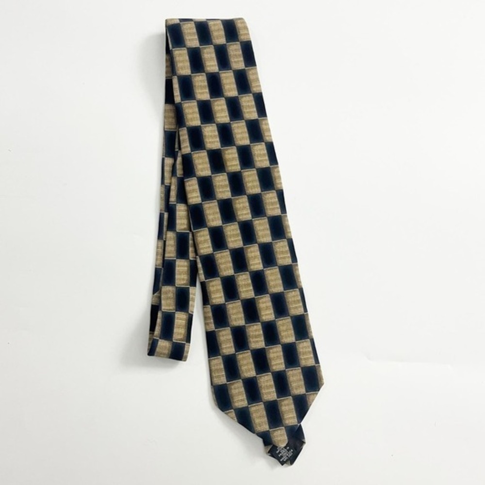 CAMBRIDGE Classics Men’s‎ Vintage Tan Geometric Checkered 100% Silk Tie